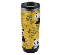 Coffee Travel Mug Leakproof,Panda on Yellow Backgroundprinted 380ML Stainless Steel Insulated Travel Cups Tumbler for Hot Cold Drinks with Lid