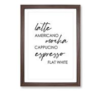 Coffee Types Typography Framed Print | A2 Walnut Framed Wall Art | Ready to Hang | Modern Food Picture | Living Room Bedroom Lounge Office