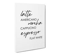 Coffee Types Typography Quote Canvas Print | Gallery Wrapped 30mm Frame Wall Art | 24x16 inches | Ready to Hang | Modern Typography Picture | Living Room Bedroom Lounge Office