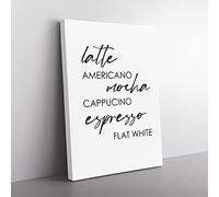 Coffee Types Typography Quote Canvas Wall Art Print Ready to Hang, Framed Picture for Living Room Bedroom Home Office Décor, 76x50 cm (30x20 Inch)