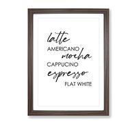 Coffee Types Typography Quote Framed Print | A2 Walnut Framed Wall Art | Ready to Hang | Modern Food Picture | Living Room Bedroom Lounge Office