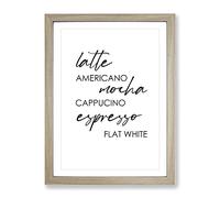 Coffee Types Typography Quote Framed Print | A3 Oak Framed Wall Art | Ready to Hang | Modern Food Picture | Living Room Bedroom Lounge Office