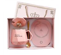 Coffee Warmer for Desk with Mug Set. Cup Warmer with Automatic Shut Off, Drink Warmer for Cocoa, Tea, Milk. Gift for Thanksgiving Day Christmas Bestie Ladies Birthday (Pink)