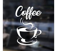 Coffee Window Decal (Reverse Print) - White Vinyl Sticker for Inside Glass Application, Viewed Correctly from Outside, Ideal for Cafes and Coffee Shops