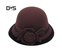 (coffee) Women Retro Beanie 3D Flower Decor Dome Contrast Color Short Brim Cold Weather Thermal Hat Dating Shopping Party Headwear