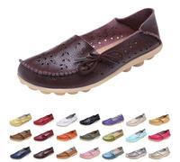 Coffee Women's Loafers & Moccasins Comfort Wide Fit Walking Cute Flat Loafer Flower Hollow Out Soft Cowhide Leather Loafer Flat Shoes Slip-Ons Ladies Loafers Slippers Footwear UK Size 7
