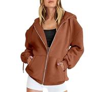 Coffee Womens Soft Oversized Hoodies Full Zip Up Elegant Long Sleeve Sweatshirt with Pockets Ladies Loose Fit Casual Going Out Tops for All Season Y2K Outfits Size L