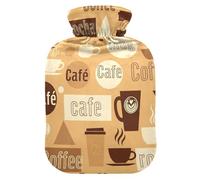 Coffee Words Beige Hot Water Bottles with Soft Cover Hot Water Bag for Menstrual Cramps Small