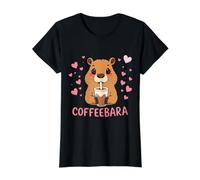 Coffeebara, Sweet Capybara Likes Coffee Value Graphic T-Shirt, Women, Black, XS