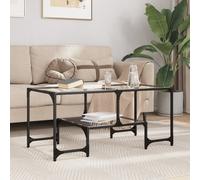 CoffeeTable Transparent Glass Top 98.5x50x45 cm Engineered Wood Modern Low Steel