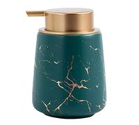 Coffeezone 11 oz Marble Gold Inlay Ceramic Lotion Dispenser Liquid Hand Soap Dispenser Pump Bottle for Kitchen Bathroom (Marble Green)