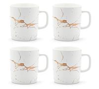 Coffeezone 12 oz Matte Ceramic Marble Tea Coffee Mugs Luxury Gold Inlay (White, 4 Mugs Gold Marble)