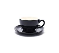 Coffeezone Cappuccino Barista Cup and Saucer Latte Art and Americano New Bone China for Coffee Shop (Glossy Black, 8.5 oz)