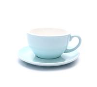 Coffeezone Latte Art Cup and Saucer, 3 Capacity for Latte & Cappuccino & Double Espresso, New Bone China, Mate for Coffee Shop and Barista (8.5 oz, Glossy Light Blue)