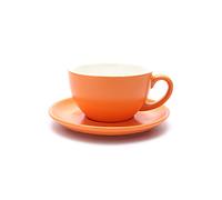 Coffeezone Latte Art Cup and Saucer, 3 Capacity for Latte & Cappuccino & Double Espresso, New Bone China, Mate for Coffee Shop and Barista (8.5 oz, Matte Orange)