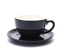 Coffeezone Latte Art Cup and Saucer Fine Porcelain for Latte & Cappuccino, Mate for Coffee Shop and Barista (Matte Black, 10.5 oz)
