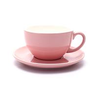 Coffeezone Latte Art Cup and Saucer for Latte & Cappuccino & Double Espresso, New Bone China, Mate for Coffee Shop and Barista (Glossy Pink, 10.5 oz)