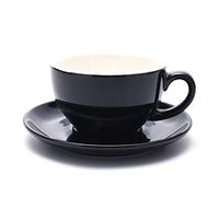 Coffeezone Latte Art Cup and Saucer for Latte & Cappuccino New Bone China, Mate for Coffee Shop and Barista (Glossy Black, 10.5 oz)