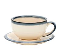 Coffeezone Vintage Design 12 oz Ceramic Latte Art Cappuccino Barista Cup with Saucer (Beige)