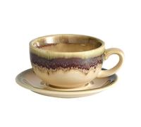 Coffeezone Vintage Design 12 oz Ceramic Latte Art Cappuccino Barista Cup with Saucer (Brown)
