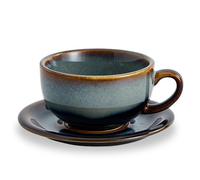 Coffeezone Vintage Design 12 oz Ceramic Latte Art Cappuccino Barista Cup with Saucer (Fog Grey)