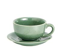 Coffeezone Vintage Design 12 oz Ceramic Latte Art Cappuccino Barista Cup with Saucer (Green)