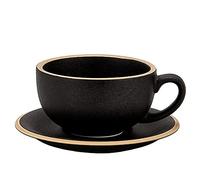 Coffeezone Vintage Design 12 oz Ceramic Latte Art Cappuccino Barista Cup with Saucer (Rough Black)