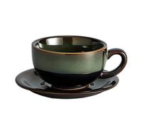 Coffeezone Vintage Design 12 oz Ceramic Latte Art Cappuccino Barista Cup with Saucer (Sea Grey)