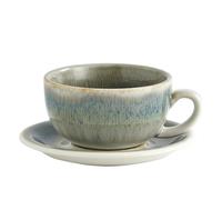 Coffeezone Vintage Design 12 oz Ceramic Latte Art Cappuccino Barista Cup with Saucer (Space Grey)