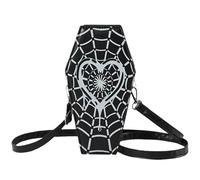 Coffin Bag Halloween Purse for Women PU Leather Gothic Halloween Coffin Purse Heart-Shaped Spider Web Pattern Cosplay Coffin Goth Crossbody Bag with Adjustable Shoulder Strap