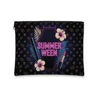 Coffin Canvas with Zipper, Eclectic Tropical Hibiscus Lipstick Summer Black Canvas with Zipper Toiletry Travel Bag for Travel, Vanity, Bathroom Storage and Purse Organizer, Black, 7x9 Inch, Eclectic