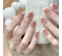 Coffin Fake Nails Acrylic False Glitters Artificial Glues on Stick on for Womens Cats Eyes Press on