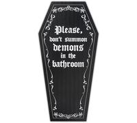 Coffin Gothic Bathroom Decor - Please Do Not Summon Demons in The Bathroom, Funny Spooky Goth Witchy Halloween Wall Decorations, Gothic Wooden Sign Spooky Wall Hanging Decor, 6.9 * 13.8 Inches