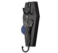 Coffin Hooks - Wood, Scary Gothic Decor | Cast Iron Coat Hook, Halloween Black Hanger Wooden Hooks for Keys, Mugs, Handbag, Towel, Clothes, Wall Decoration