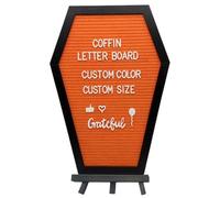 Coffin Letter Board, 15.8x11" Wooden Message Board with Stand, Halloween Gothic Decor with Characters & Emojis, Letter, Felt