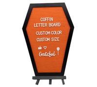 Coffin Letter Board Wooden Letter Board with Stand 15.8x11inch Coffin with Characters and Emojis Spooky Letterboard for Tabletop Halloween Gothic Gifts Decorations