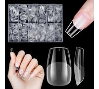 Coffin Nail Tips, Venares 500 Pcs Soft Gel Nail Tips for Acrylic Extensions, 12 Size Clear Full Cover Coffin Nails Pre-shaped Clear False Nails Extensions Press on Nails Short