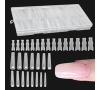 Coffin Nails Tips - 180 Count Transparent Sandwich Style Molds, Adjustable Acrylic Sculpting Templates, Strong Adhesive Wraps for Creative Pedicure Makeup Art | Bridal Event Family Beauty Studio