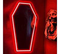 Coffin Neon Mirror, Neon Signs for Wall Decor, Gothic Mirror Gift for Goth Lovers, Whimsical Goth Home Decor, Witch Bedroom Decor 23″×13″