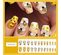 Coffin Press On Nails False Nails Flower Artificial Nails Floral Acrylic Nails Manicure 24Pcs Stick On Nails For Women