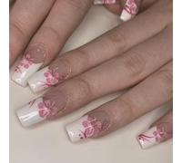 Coffin Press On Nails Glossy Fake Nails Stick On In 12 Sizes 24Pcs French Tips For Art Decorations Ballerinas Coffin Fake Nail