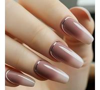 Coffin Press On Nails Gradient Designs Fake Glues On Artificial Acrylic 24pcs Stick On For Women Ballerinas Fake Nail