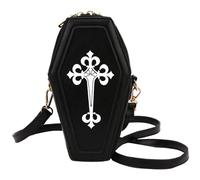 Coffin Purses Vertical Zipper Goth Purse with Retro Cross Pattern PU Goth Bag Halloween Purse for Women with Inner Pocket and Chains for Halloween Party, Black