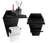 Coffin Toilet Paper Holder with Shelf - Goth Wooden Black Paper Roll Holder - Gothic Halloween Bathroom Decor - Goth Accessories Spooky Home Decor - Witchy Gifts for Women