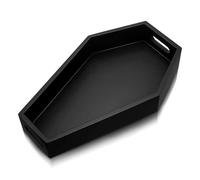 Coffin Tray, Wooden Gothic Black Coffin Halloween Serving Tray 13x8.6x2.4 In, Spooky Creepy Decorative Desktop -Shape Shelf for Food, Makeup, Perfume, Jewelry