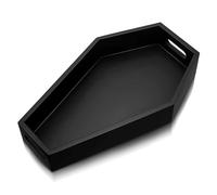 Coffin Tray, Wooden Gothic Black Coffin Halloween Serving Tray 13x8.6x2.4 In, Spooky Creepy Decorative Desktop -Shape Shelf for Food, Makeup, Perfume, Jewelry