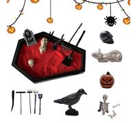Coffin Zen Garden | Coffin Sand Decoration for Halloween - Gothic Zen Garden Kit with Skull for Indoor Ornament, Creepy Microlandscape Meditation