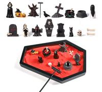 Coffin Zen Garden for Desk,Mini Zen Garden Kit Goth Accessories for Office Spooky Witchy Fantasy Whimsigoth Home Room Decor,Halloween Miniatures Town Village Horror Figurines Decorations Gift