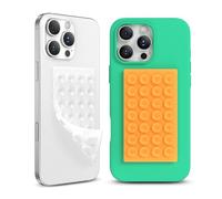 COFFKER 2 Pack Silicone Suction Cup Phone Case Mount Double-Sided, Hands-Free Strong Grip Holder for iPhone and Android, Sticky Phone Stand for Selfies and Videos, Orange+Transparent