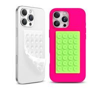 COFFKER 2 Pack Silicone Suction Cup Phone Case Mount Double-Sided, Hands-Free Strong Grip Holder for iPhone and Android, Sticky Phone Stand for Selfies and Videos, Neon Green+Transparent